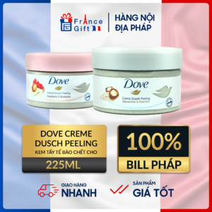 Tẩy tế bào chết body Dove Creme – Dusch – Peeling hạt macca và sữa gạo - 225ml